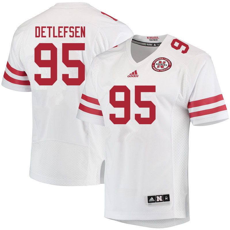 Men #95 Grant Detlefsen Nebraska Cornhuskers College Football Jerseys Sale-White - Click Image to Close
